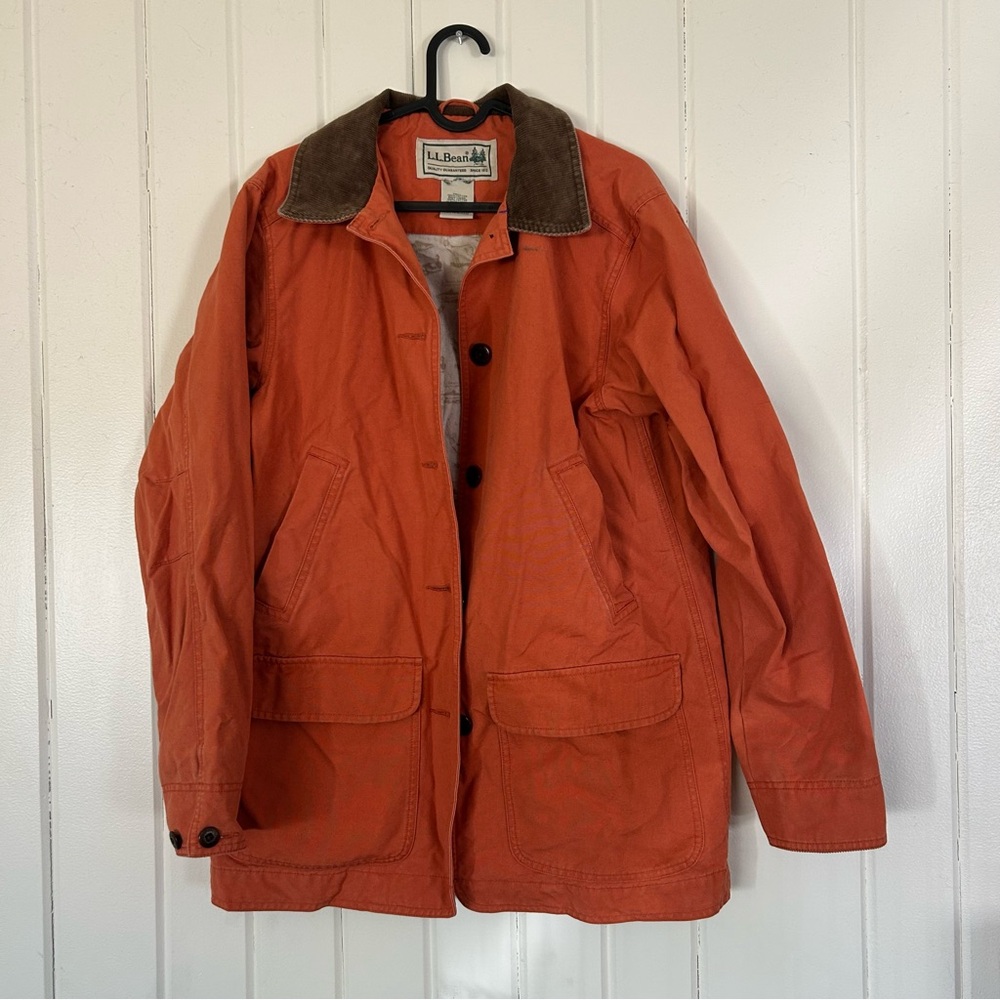 L.L. Bean Barn Coat Orange Jacket with Rich Brown Collar